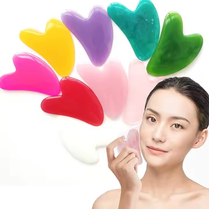 1Pcs Heart Shape Resin Gua Sha Board SPA Massage Scraping Scraper Face Massager Acupuncture Beeswax Guasha Plate Massager for Face Skin Care Tools